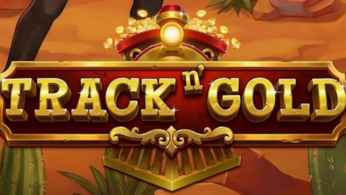 Tampilan layar permainan slot seluler Track n’ Gold dengan latar belakang kereta api klasik
